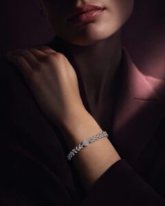 Silver Floral Leaf Diamond Bracelet