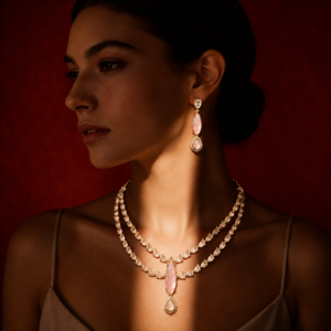 Elegant Pink Teardrop Necklace Set