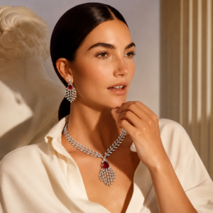Ruby Leaf Cascade Necklace Set ✨