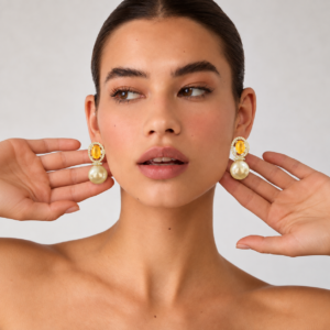 Golden Pearl Halo Earrings